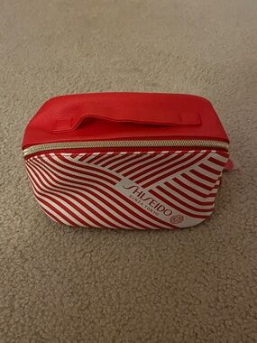 Shiseido Red White Striped Makeup Bag